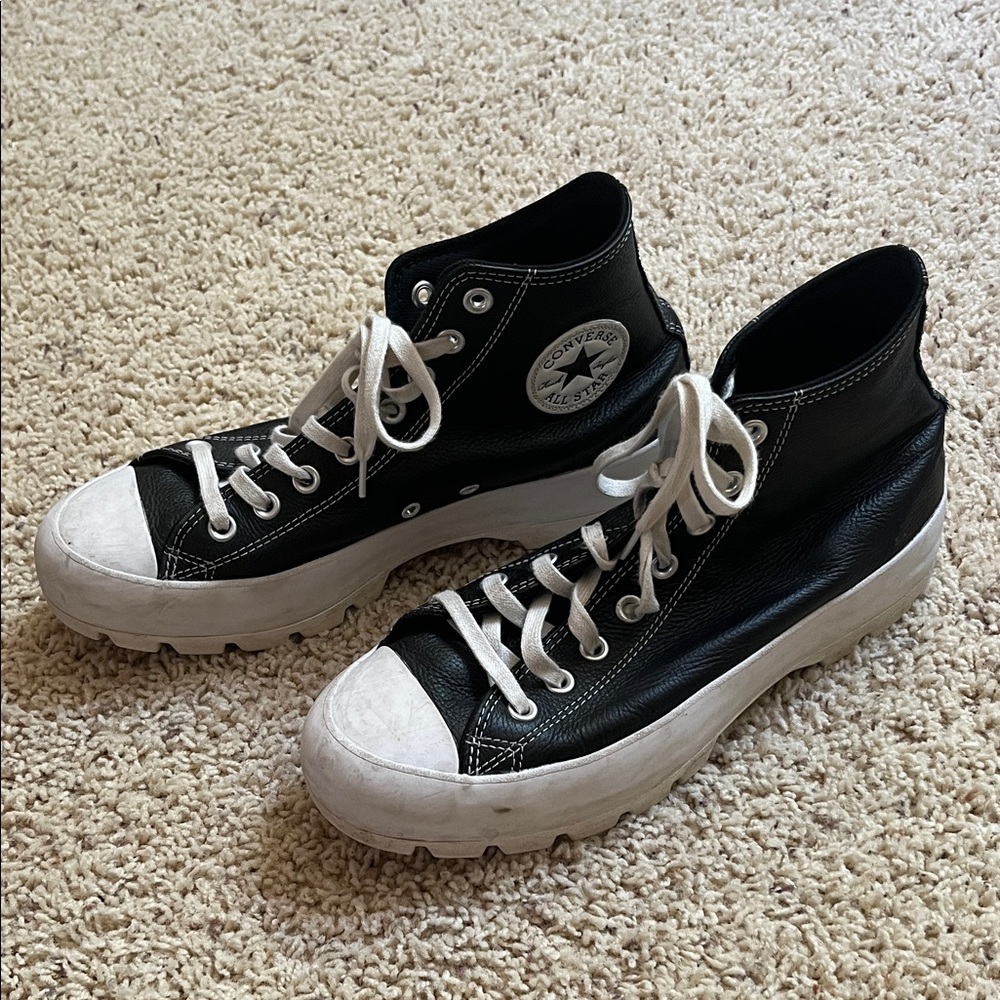 Converse Black Lugged Platform Shoes Size 10